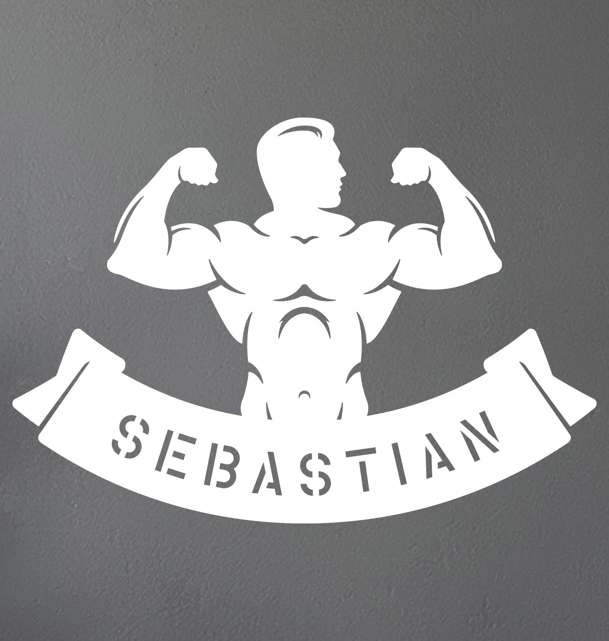a wall with a sticker of a man's muscles