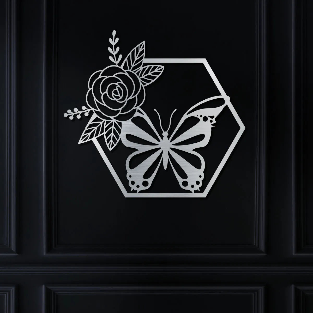 Butterfly in Hexagon with Rose Sign