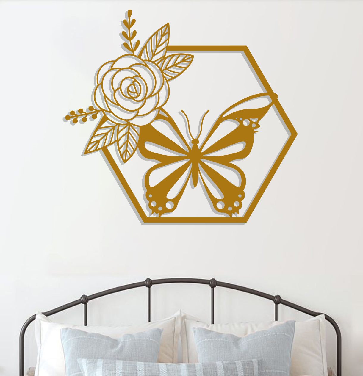 Butterfly in Hexagon with Rose Sign