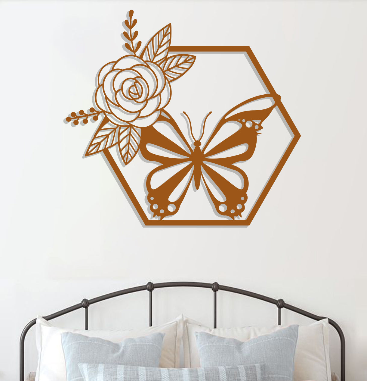 Butterfly in Hexagon with Rose Sign