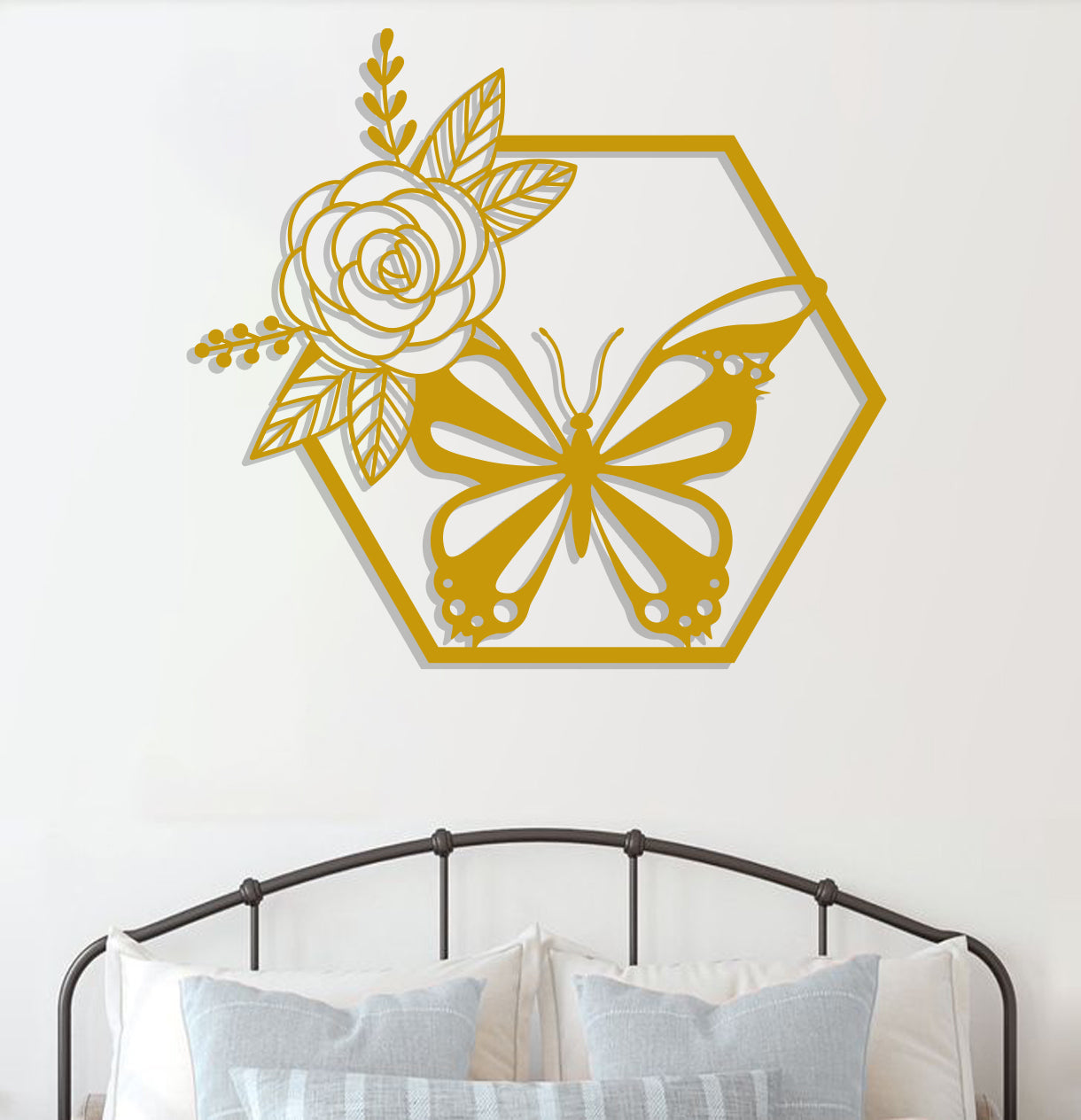 Butterfly in Hexagon with Rose Sign