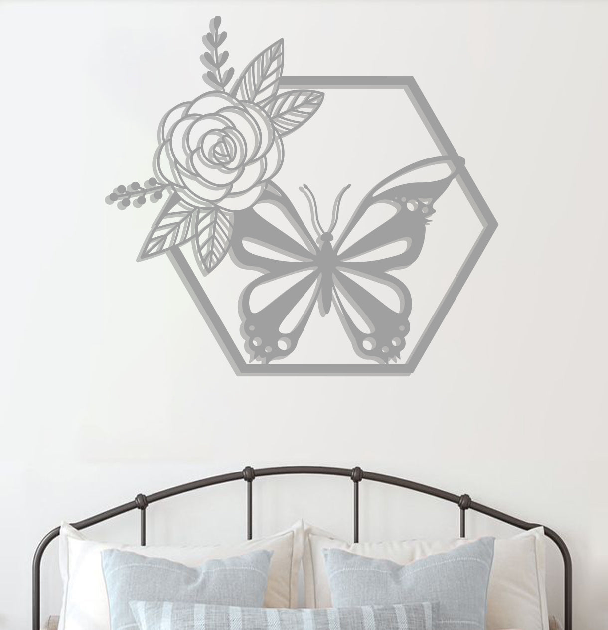 Butterfly in Hexagon with Rose Sign