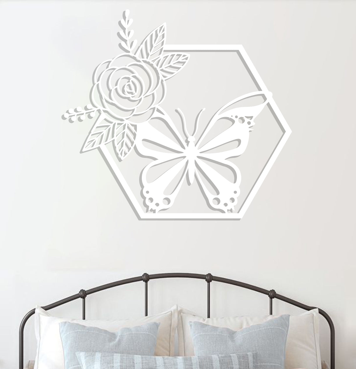 Butterfly in Hexagon with Rose Sign