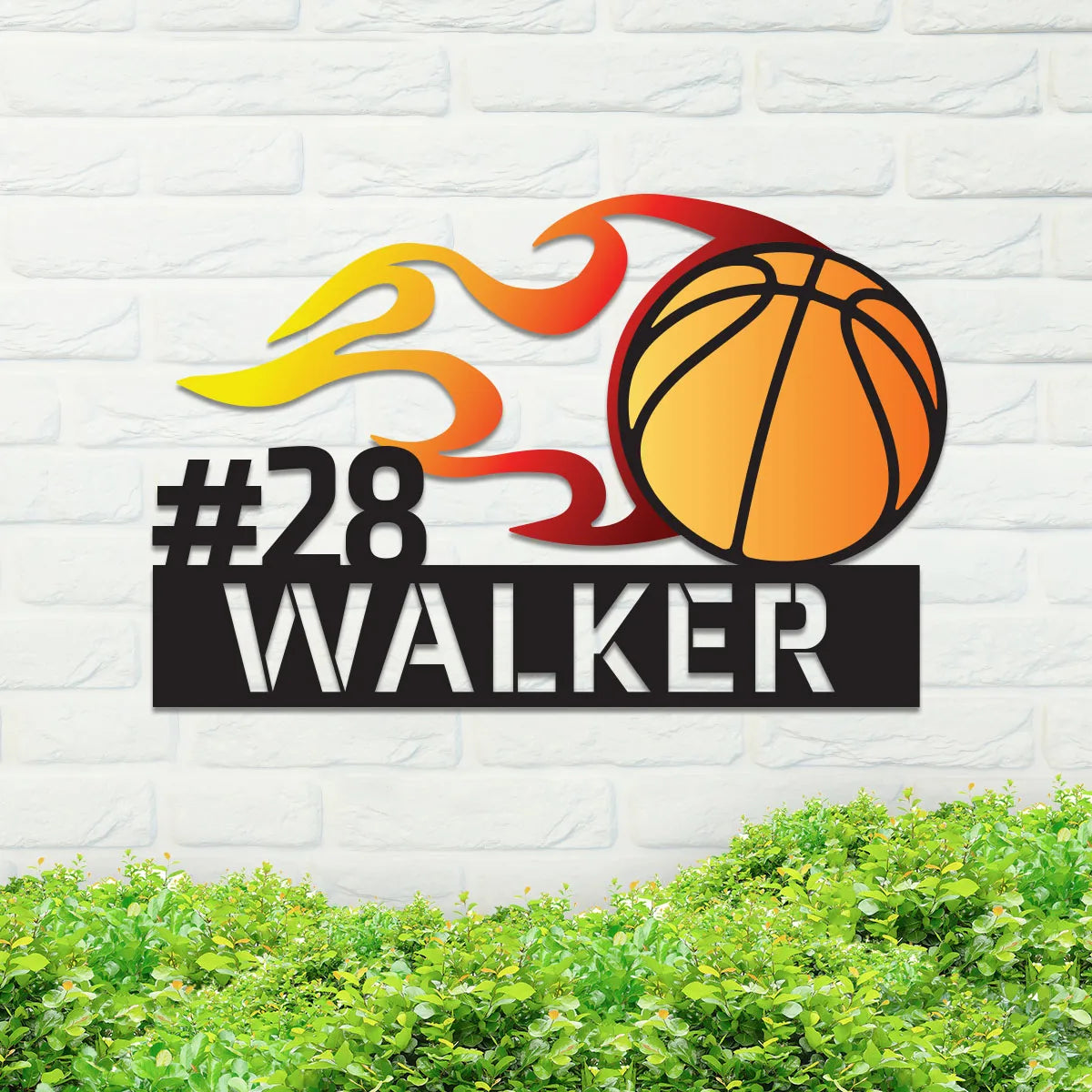 Colorful Flaming Basketball Name Sign
