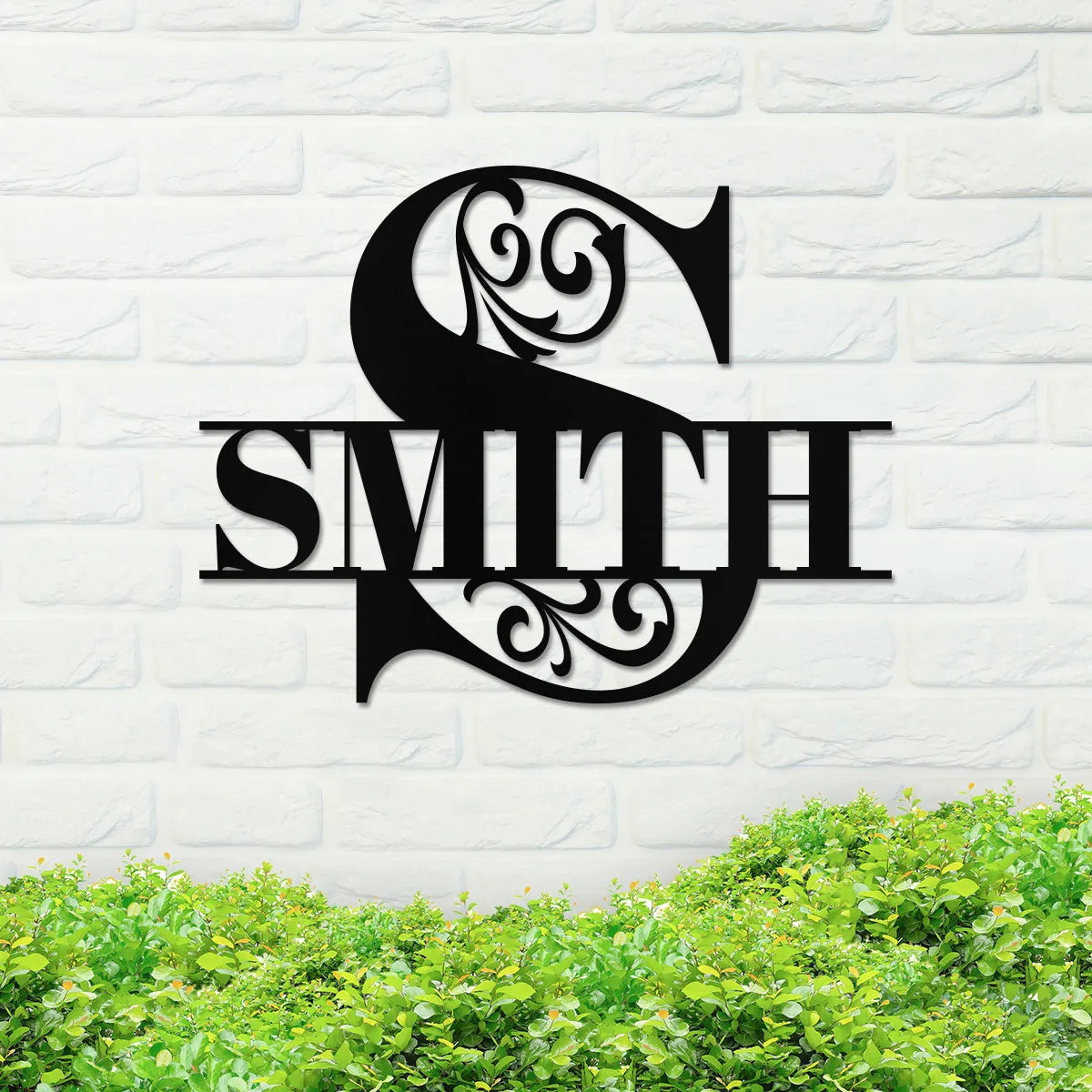 Split Initial Scroll Family Name Sign