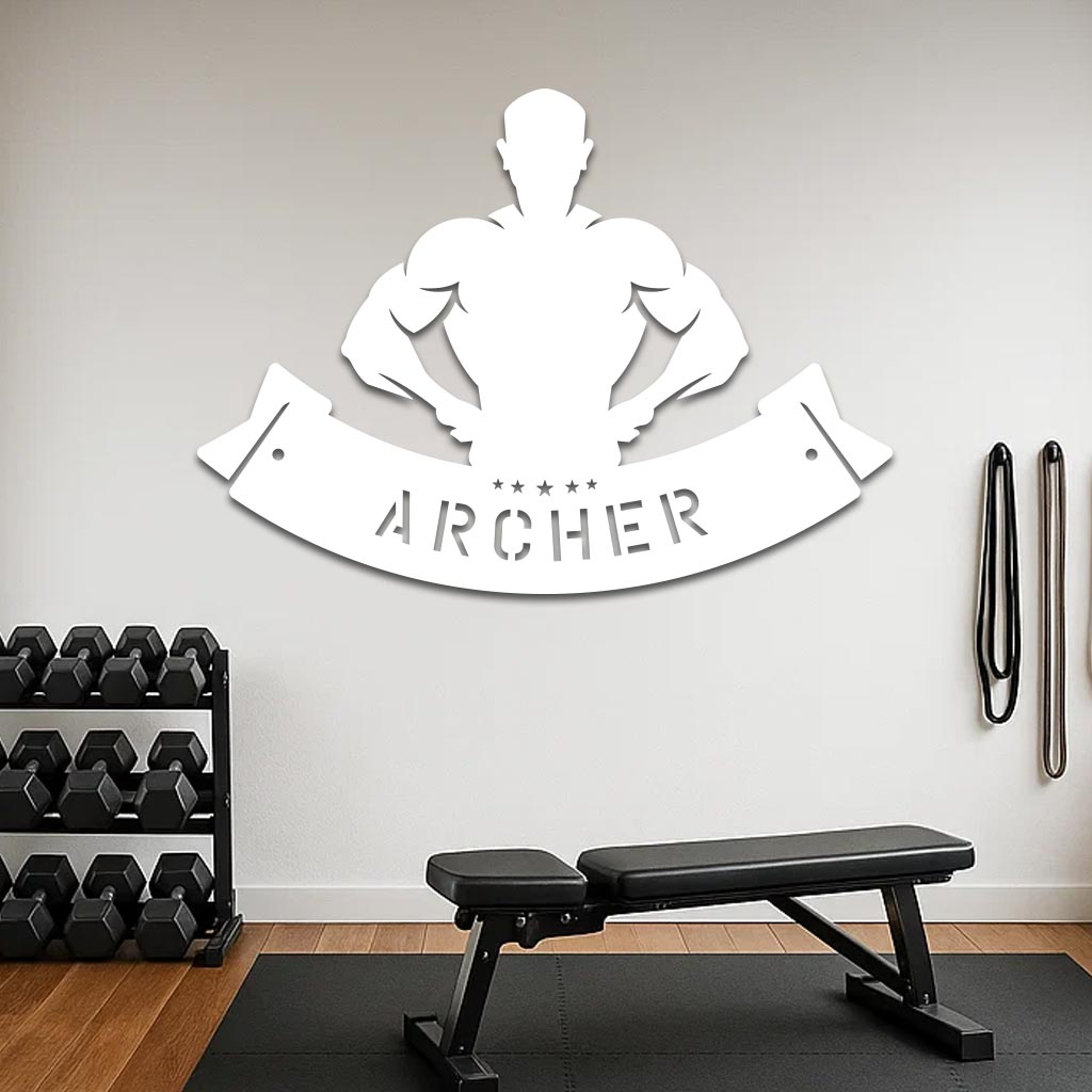 Body Builder Flexing Down Name Sign
