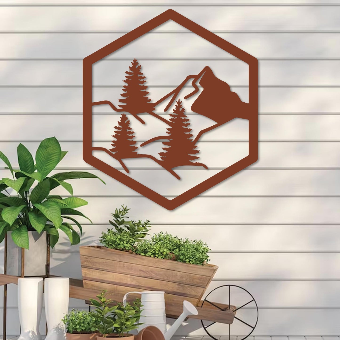 Forest with Mountain in Hexagon Sign
