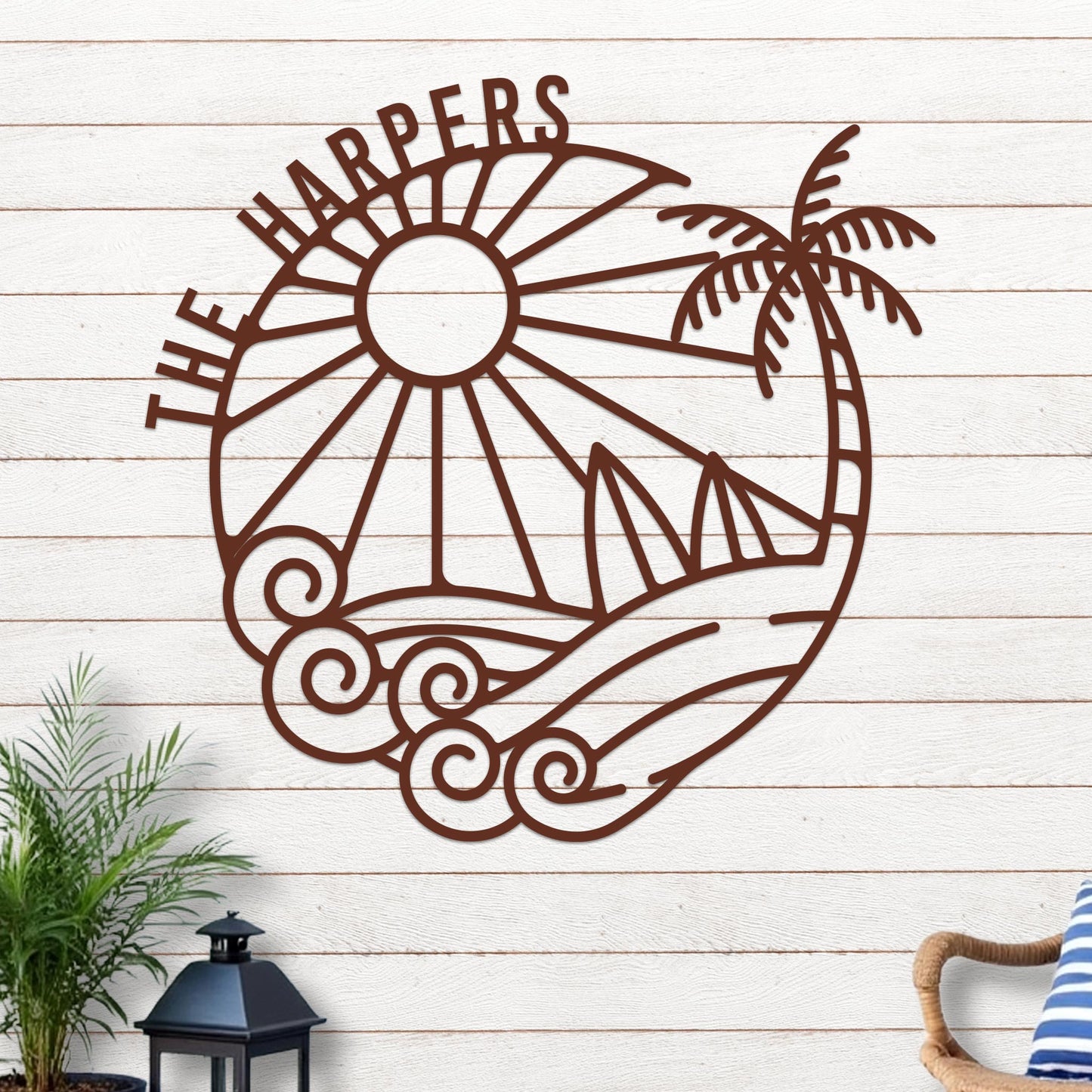 Island Sunset Surf Circle Name Sign
