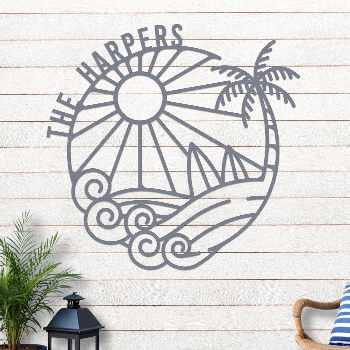 Island Sunset Surf Circle Name Sign