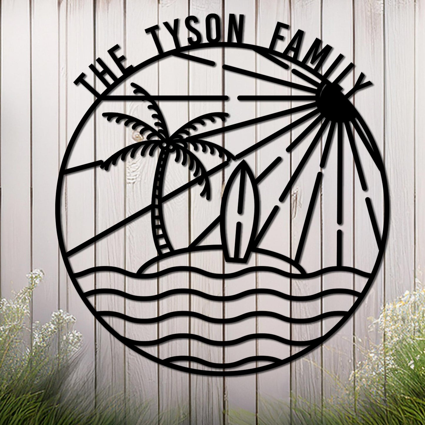 Island Sunset Waves Circle Name Sign