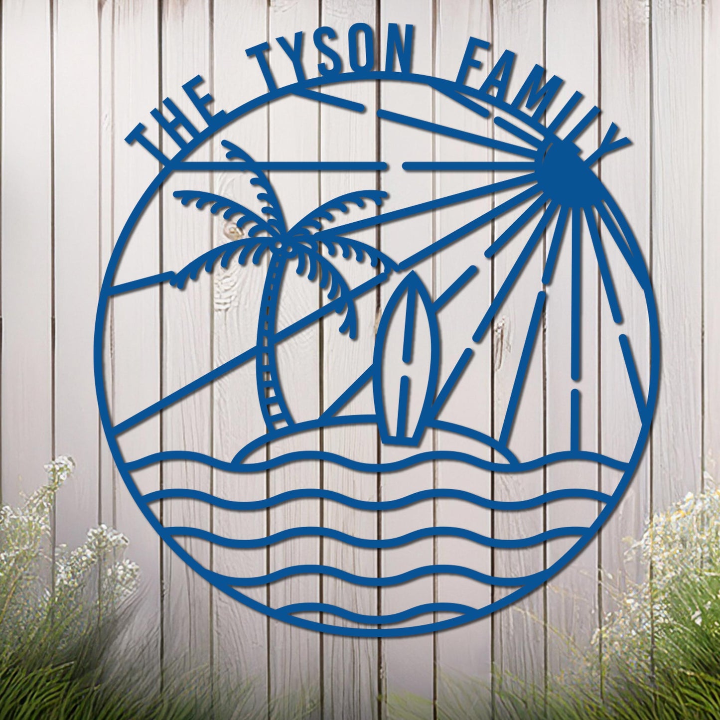 Island Sunset Waves Circle Name Sign