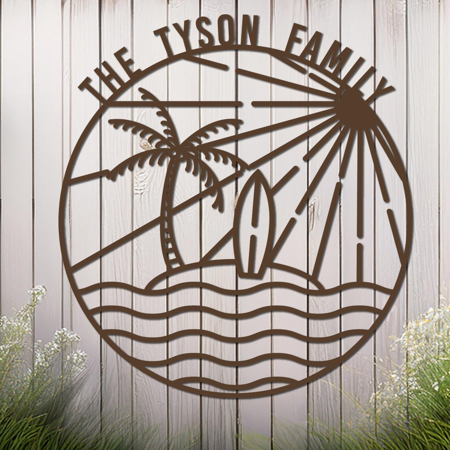Island Sunset Waves Circle Name Sign
