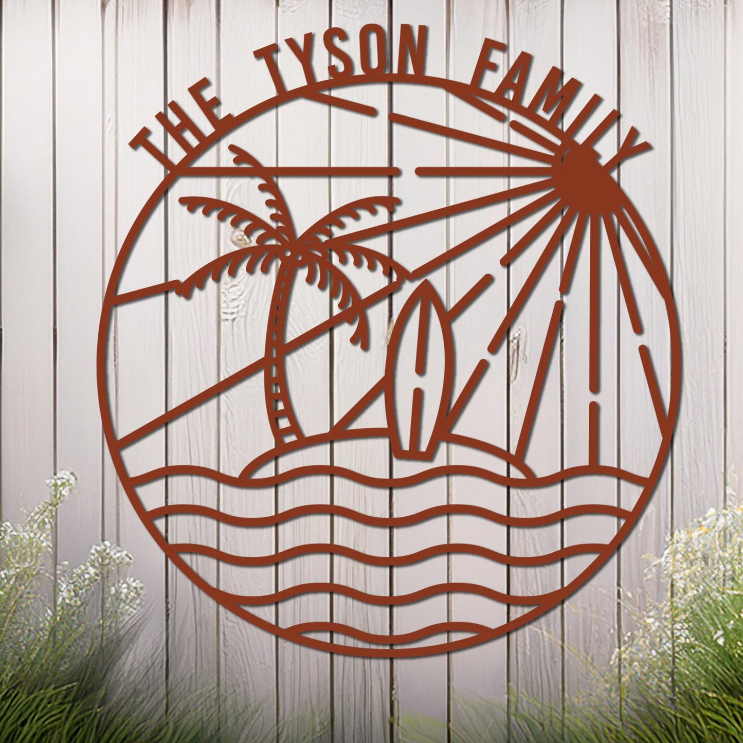 Island Sunset Waves Circle Name Sign