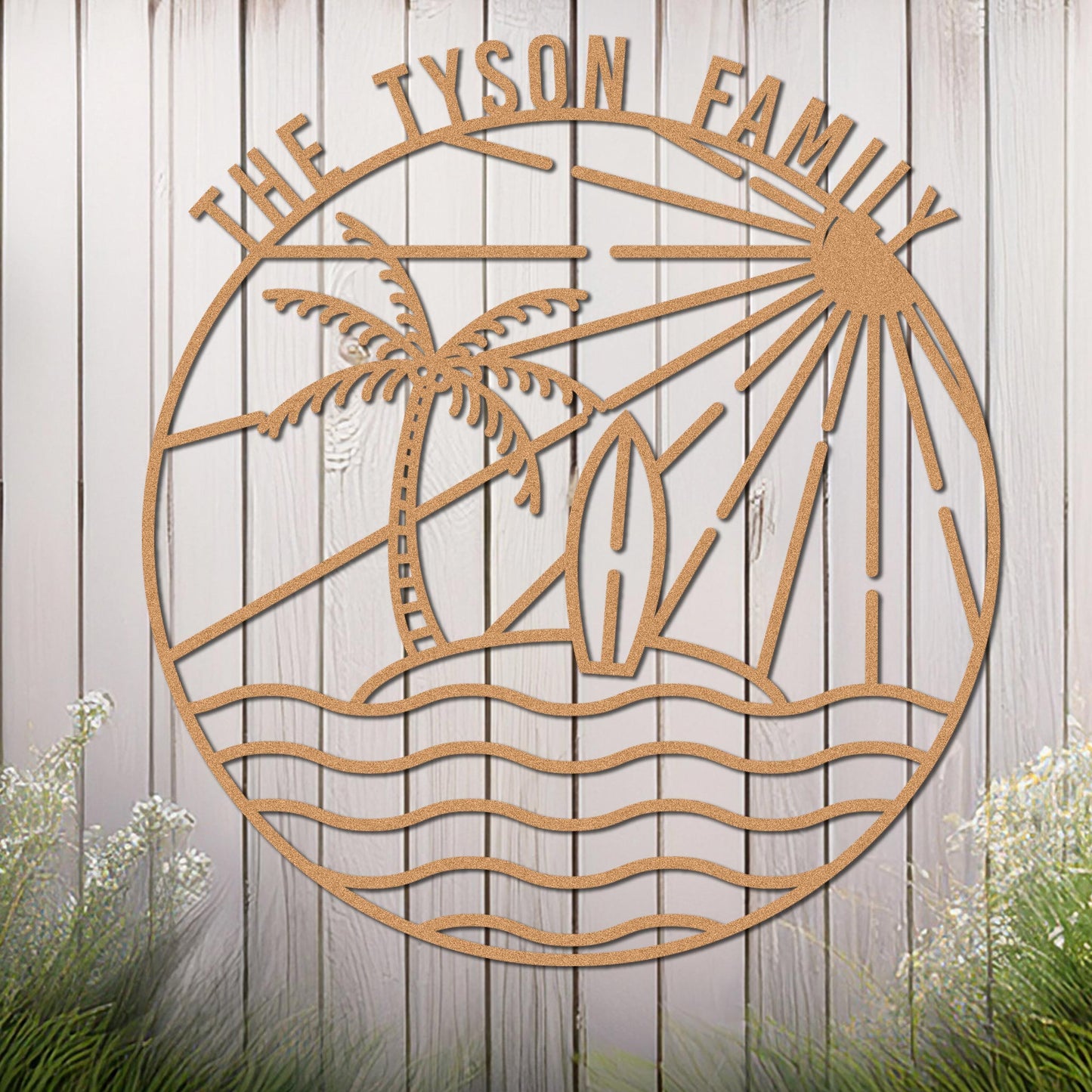 Island Sunset Waves Circle Name Sign