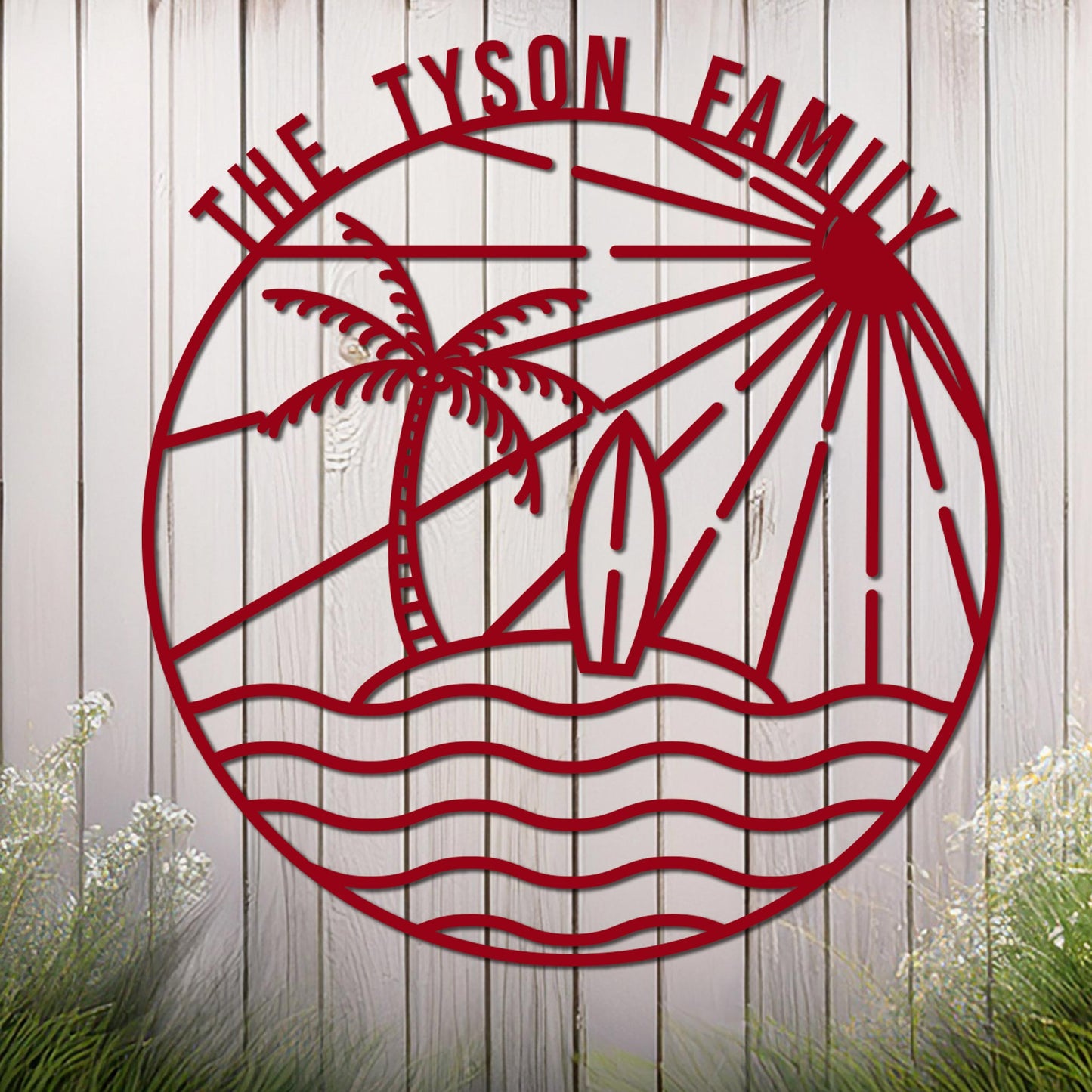 Island Sunset Waves Circle Name Sign