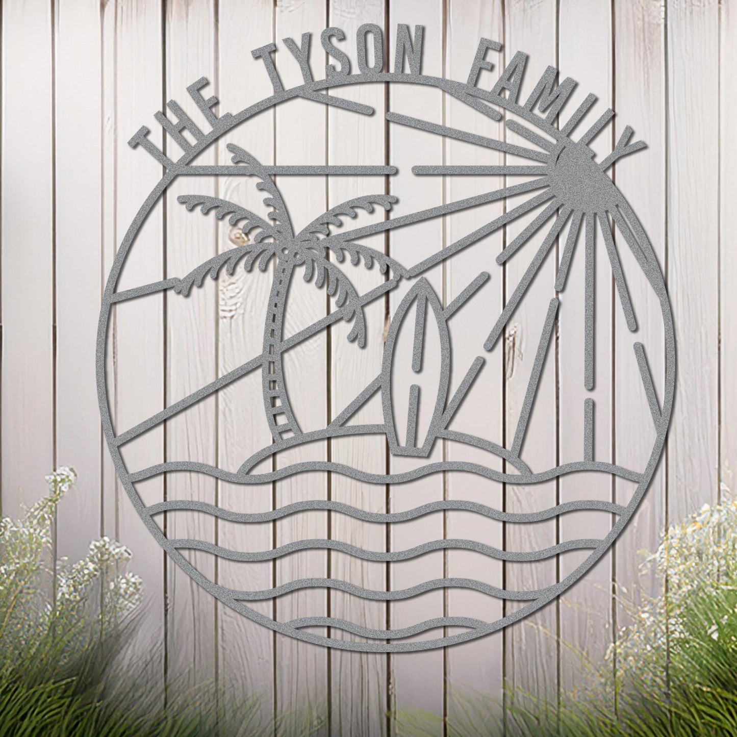 Island Sunset Waves Circle Name Sign