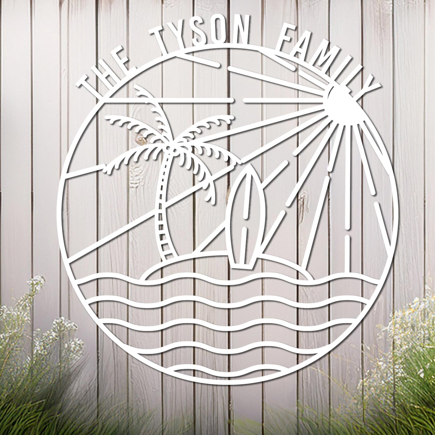 Island Sunset Waves Circle Name Sign