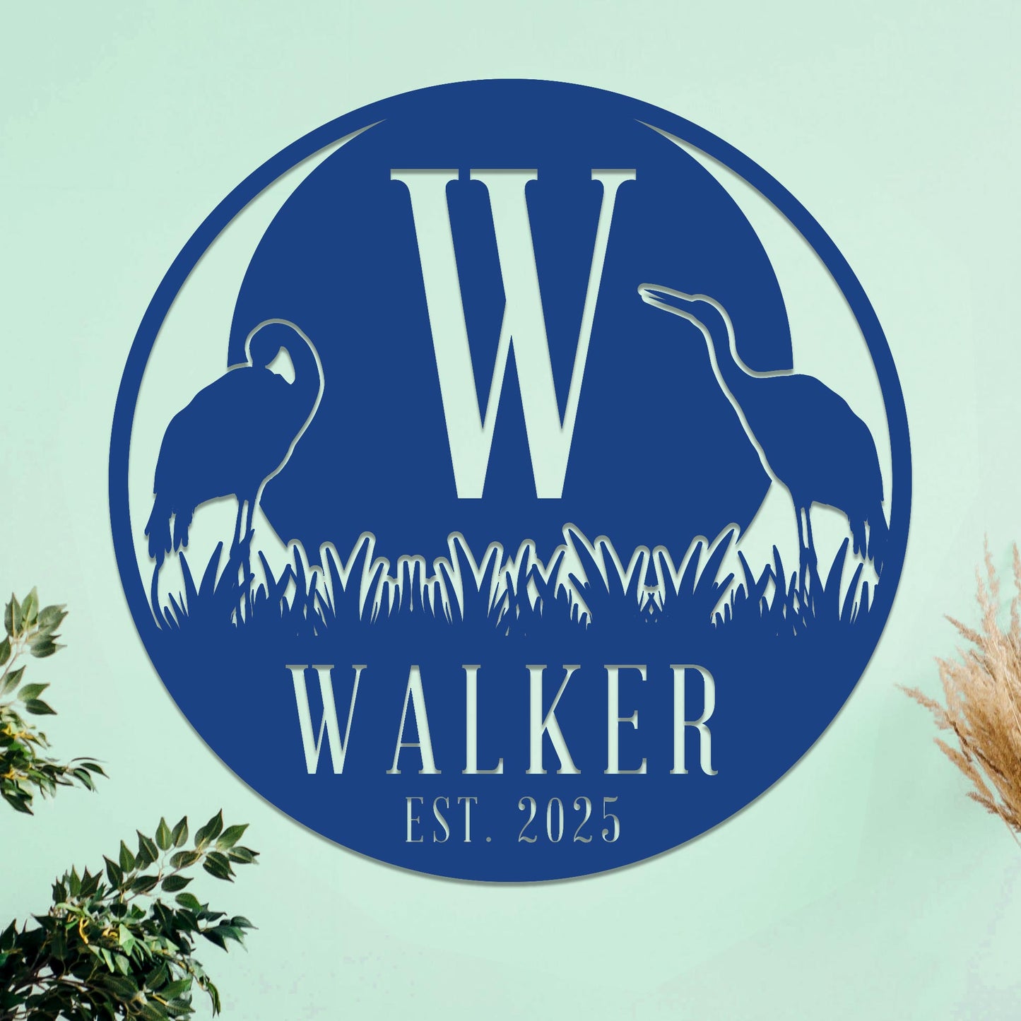 Marsh Herons Initial and Family Name Sign
