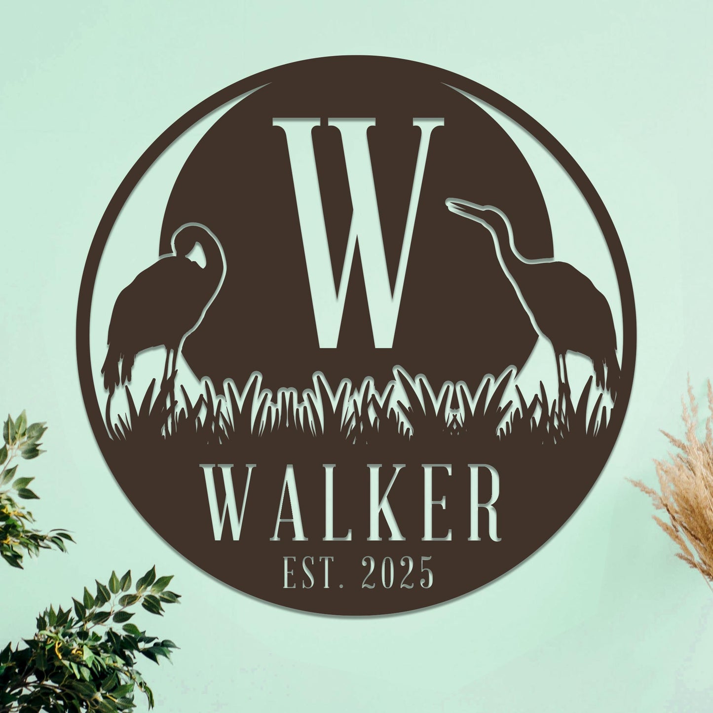 Marsh Herons Initial and Family Name Sign