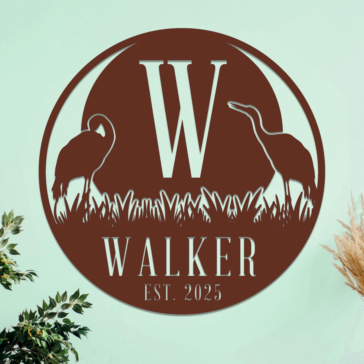 Marsh Herons Initial and Family Name Sign