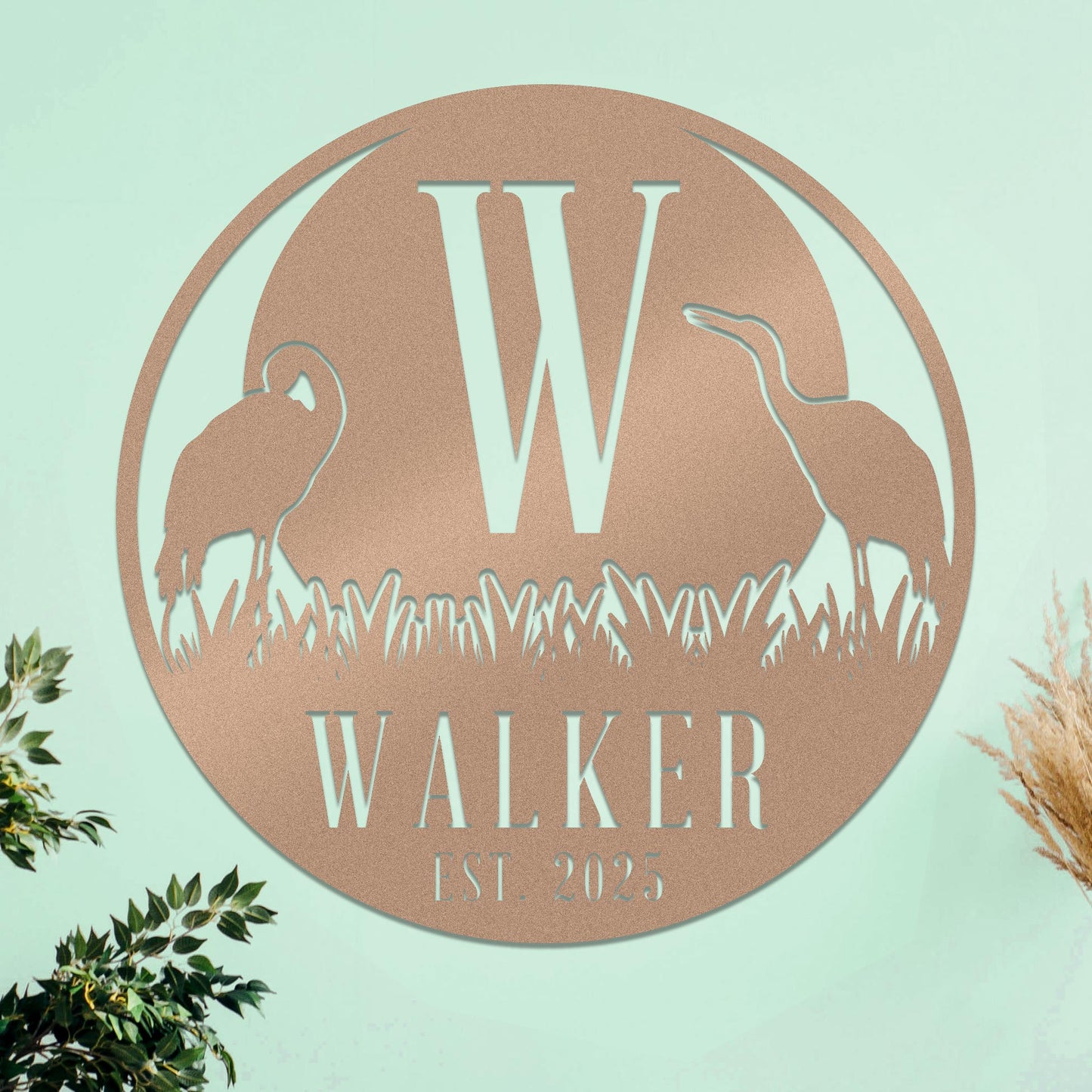Marsh Herons Initial and Family Name Sign