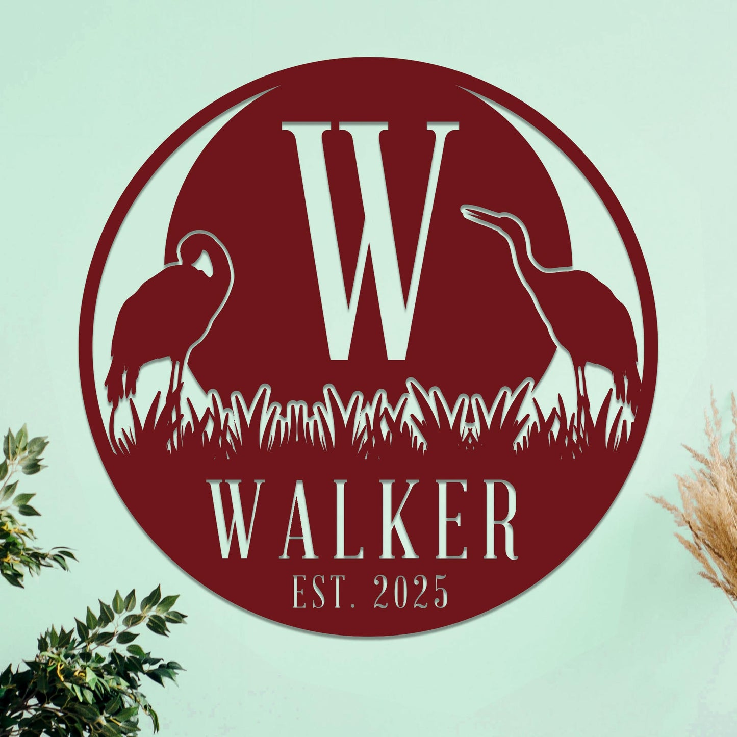 Marsh Herons Initial and Family Name Sign