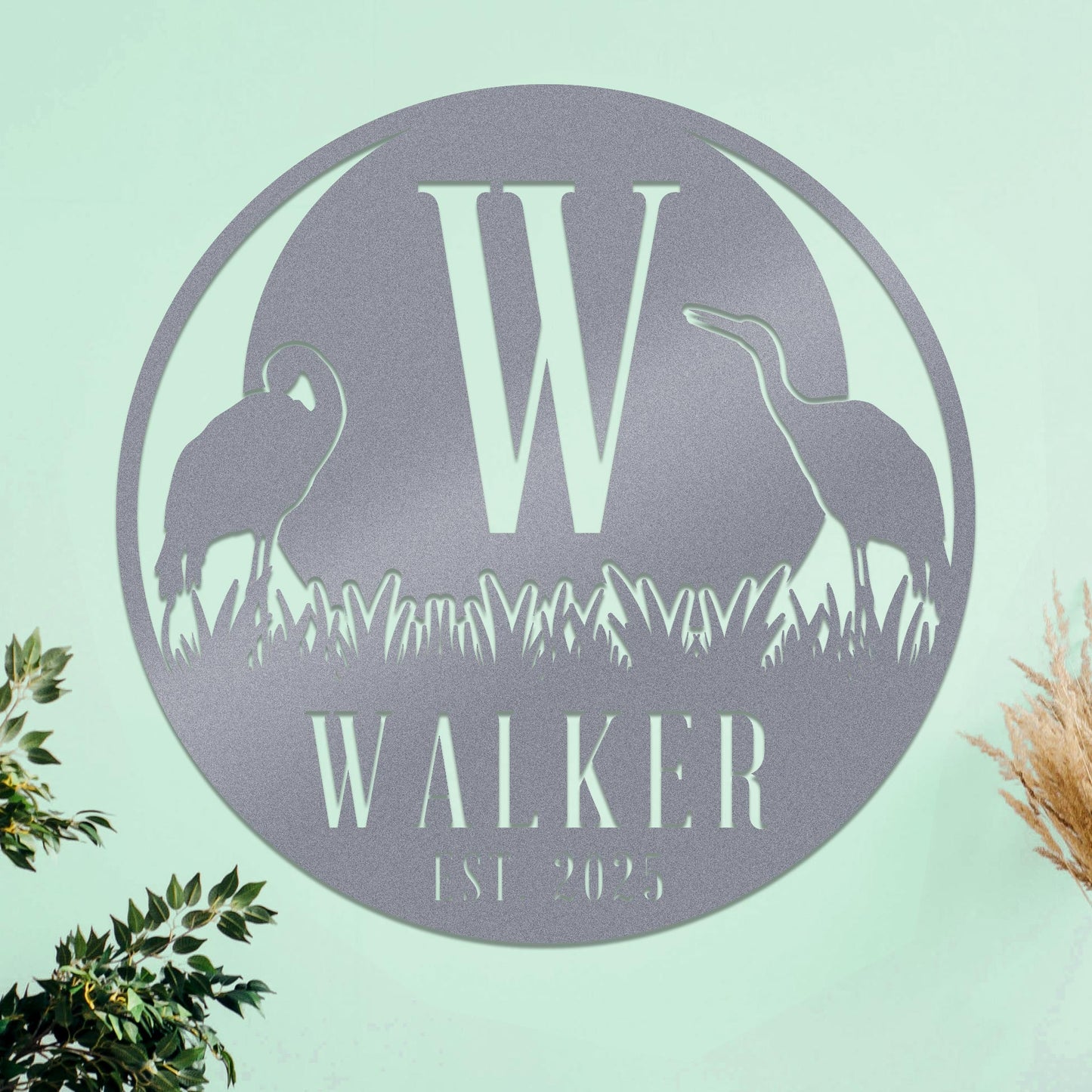 Marsh Herons Initial and Family Name Sign