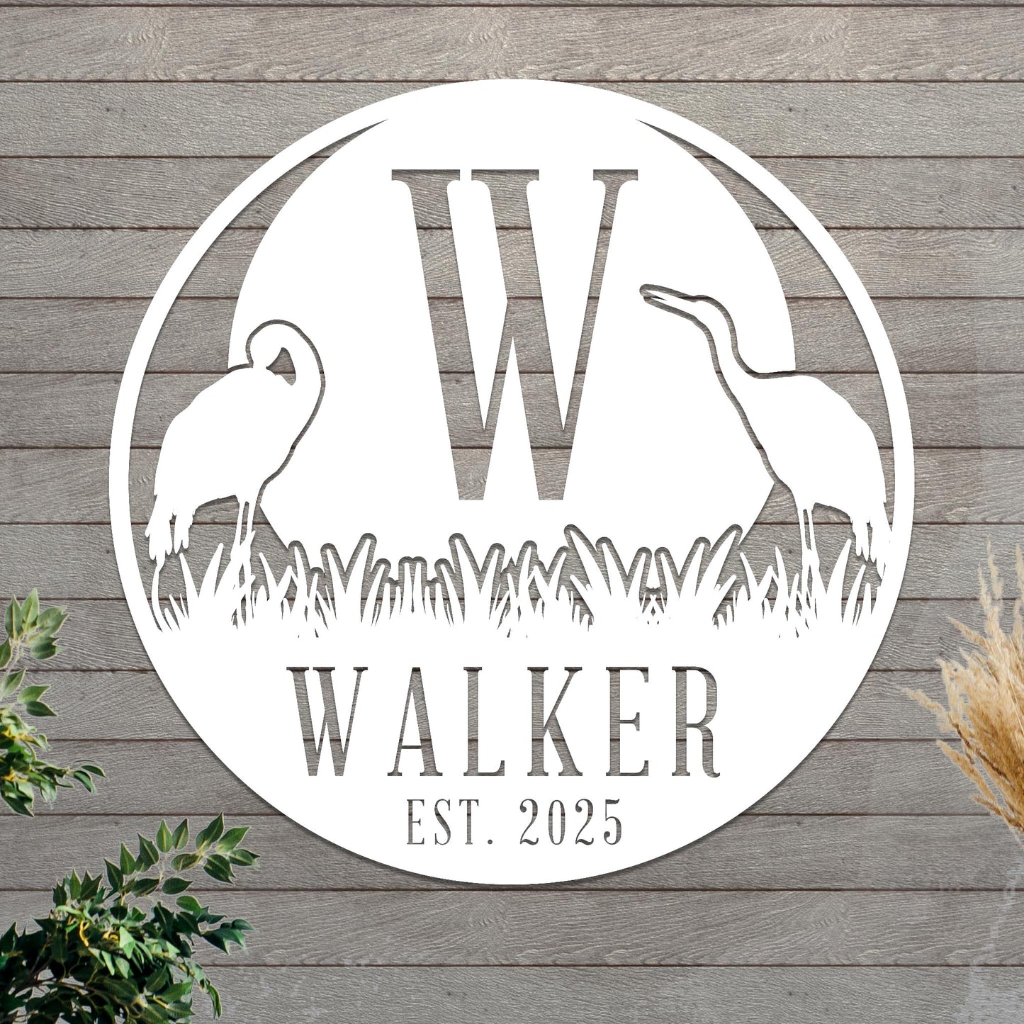 Marsh Herons Initial and Family Name Sign