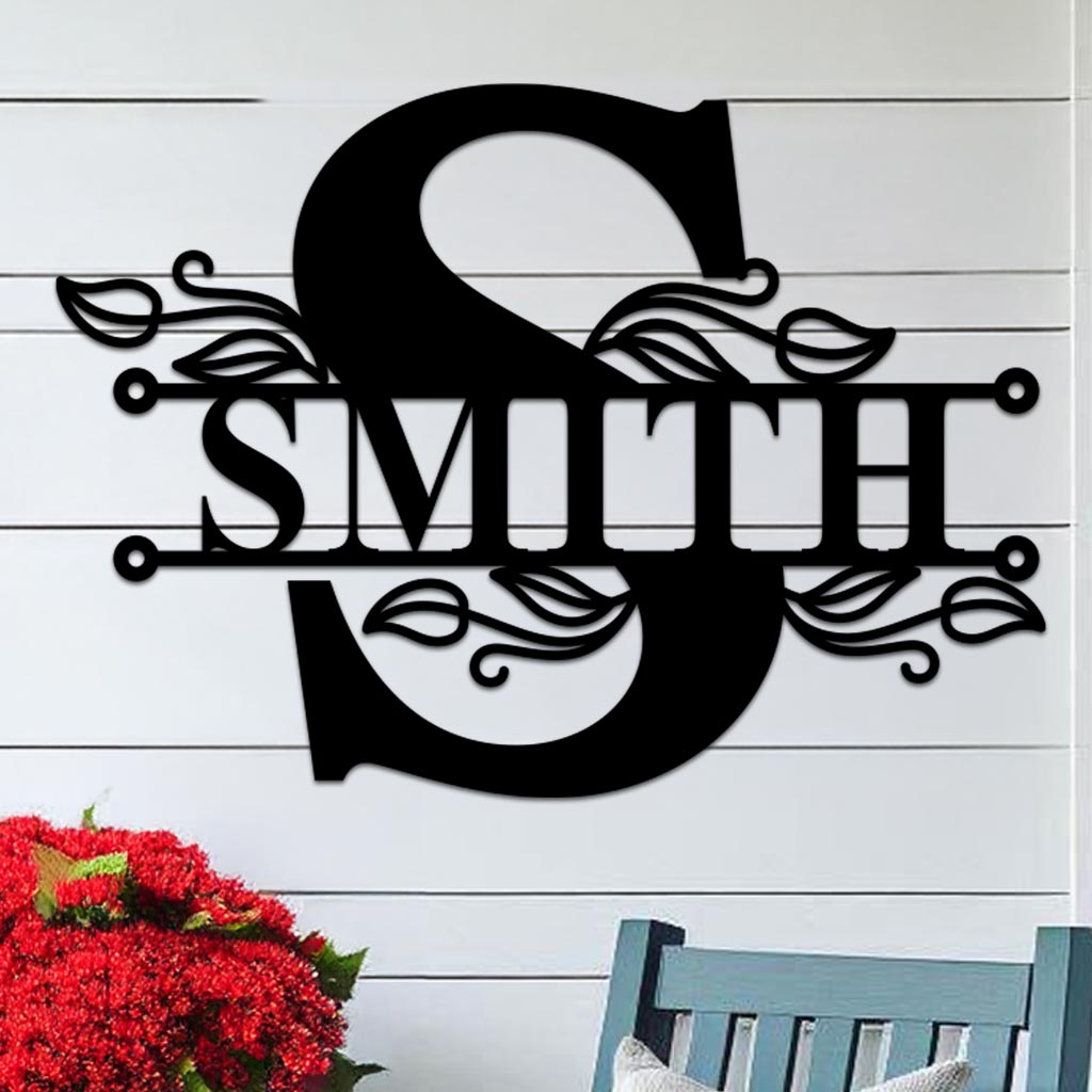 Split Initial Scroll Family Name Sign