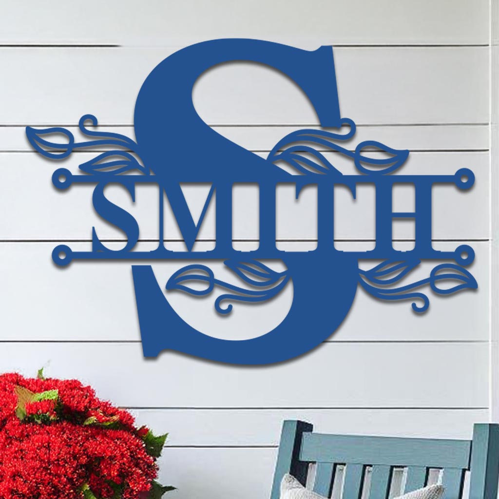 Split Initial Scroll Family Name Sign