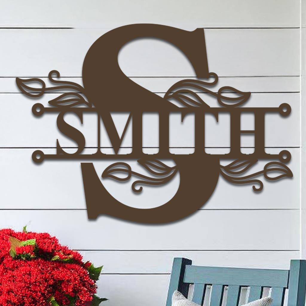 Split Initial Scroll Family Name Sign