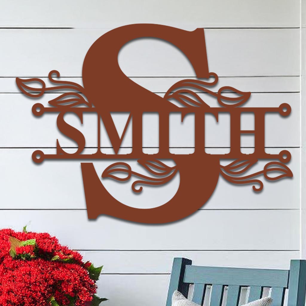 Split Initial Scroll Family Name Sign