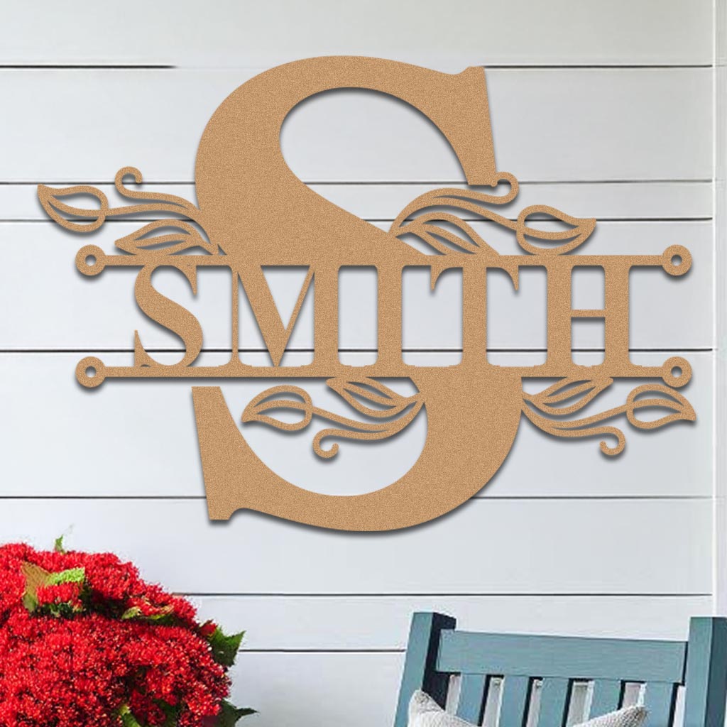 Split Initial Scroll Family Name Sign