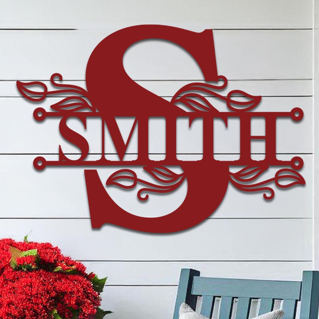 Split Initial Scroll Family Name Sign