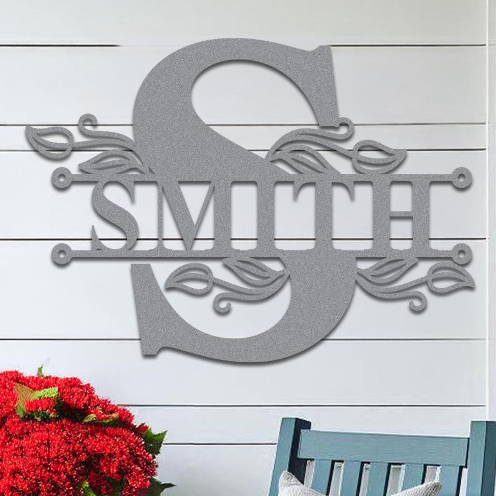 Split Initial Scroll Family Name Sign