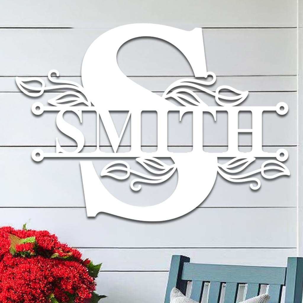 Split Initial Scroll Family Name Sign