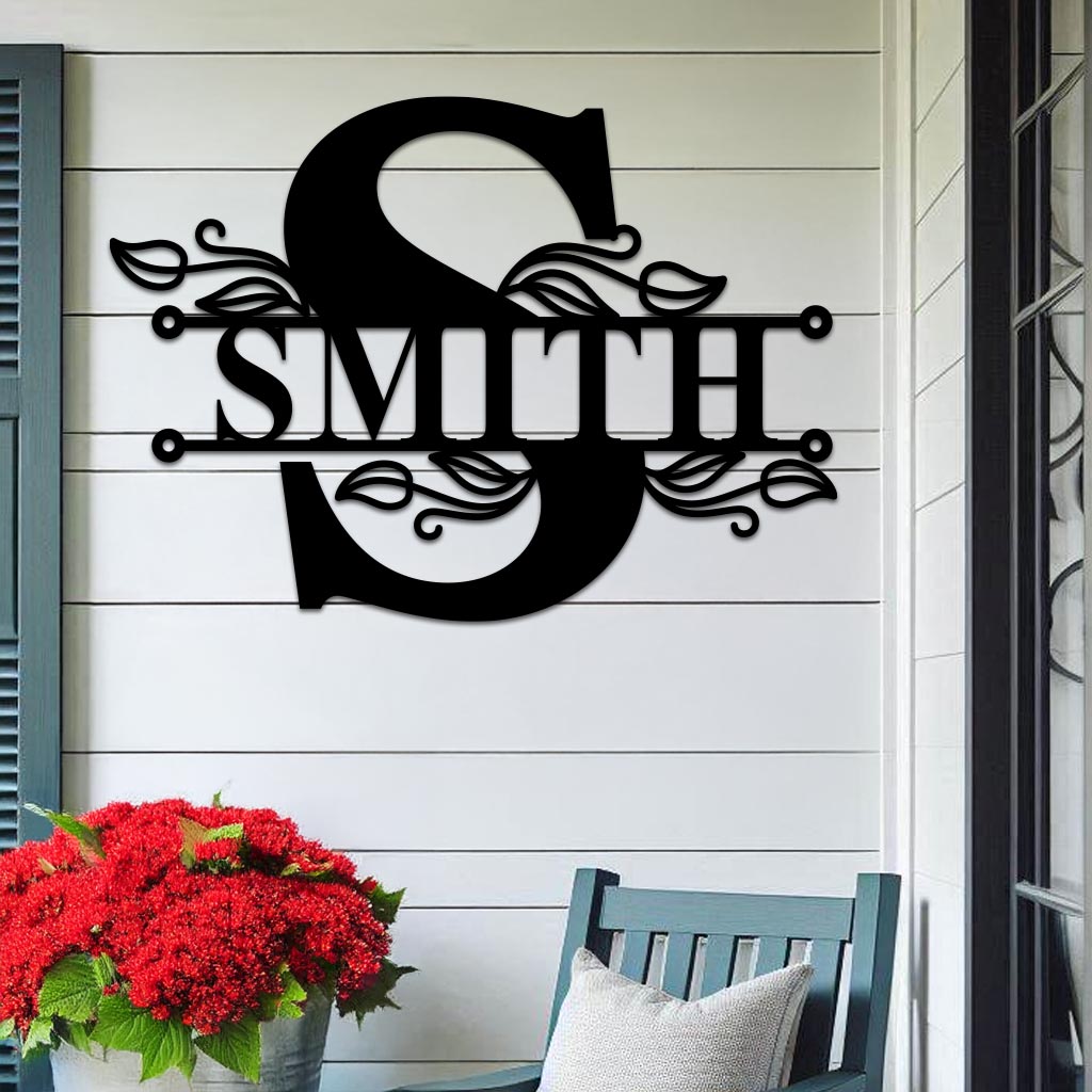 Split Initial Scroll Family Name Sign
