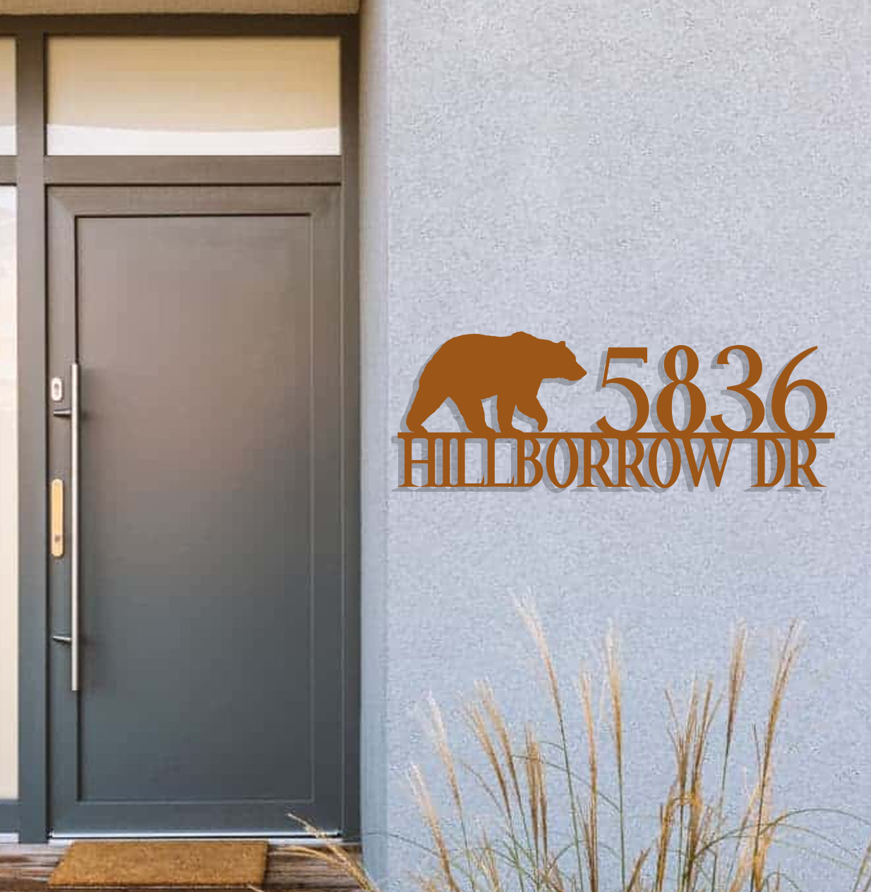 a brown door with a brown bear on it