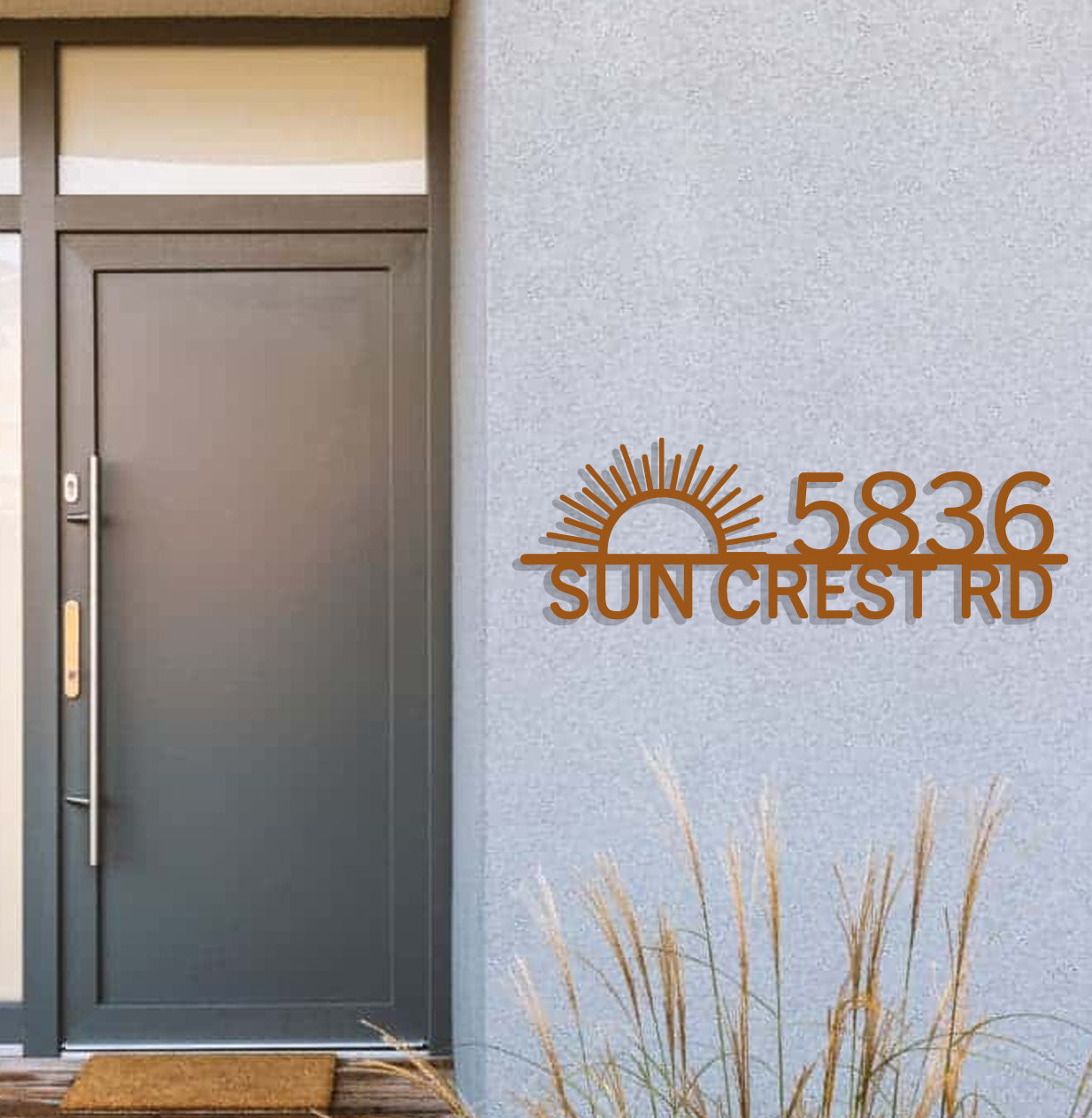 the sun crest logo is on the side of a building