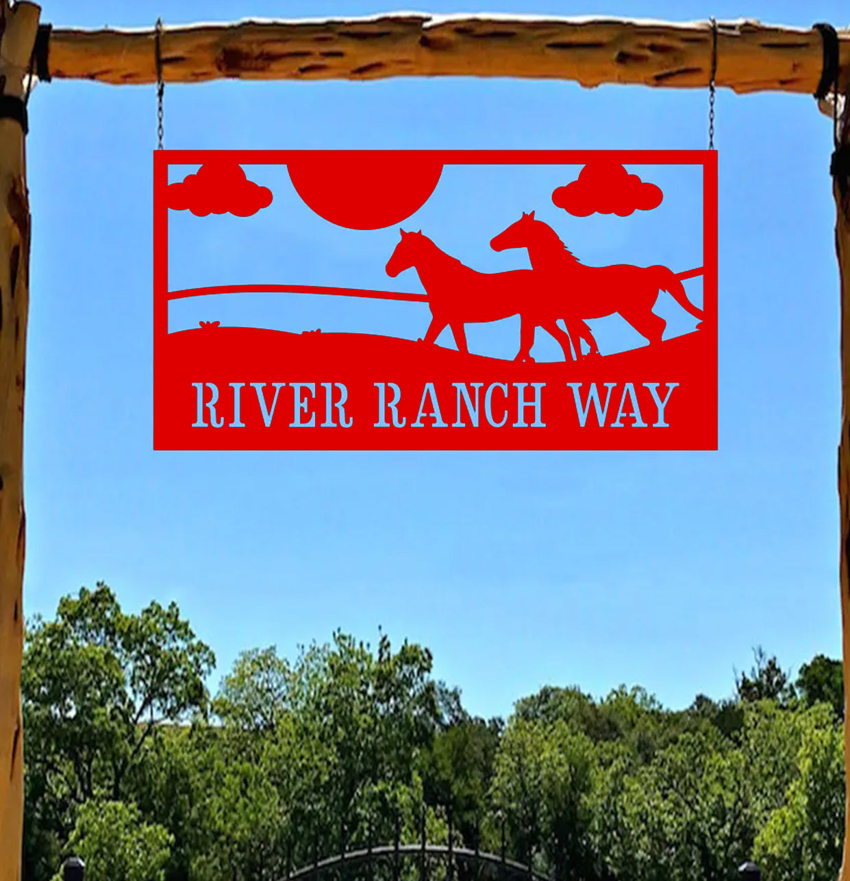 a red sign hanging from the side of a wooden structure