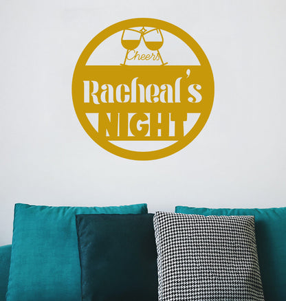 a living room with a couch and a wall sticker