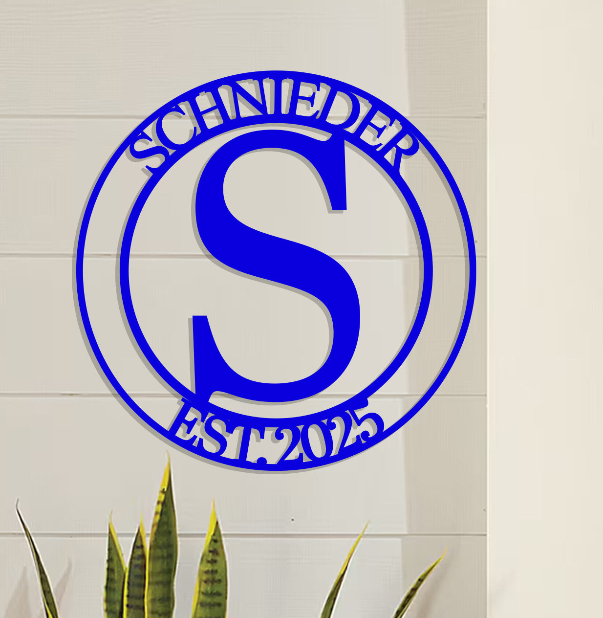 a blue and white sign that reads schniderr est 2013