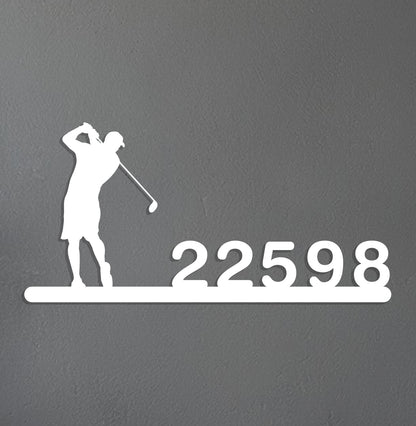 a white silhouette of a person playing golf