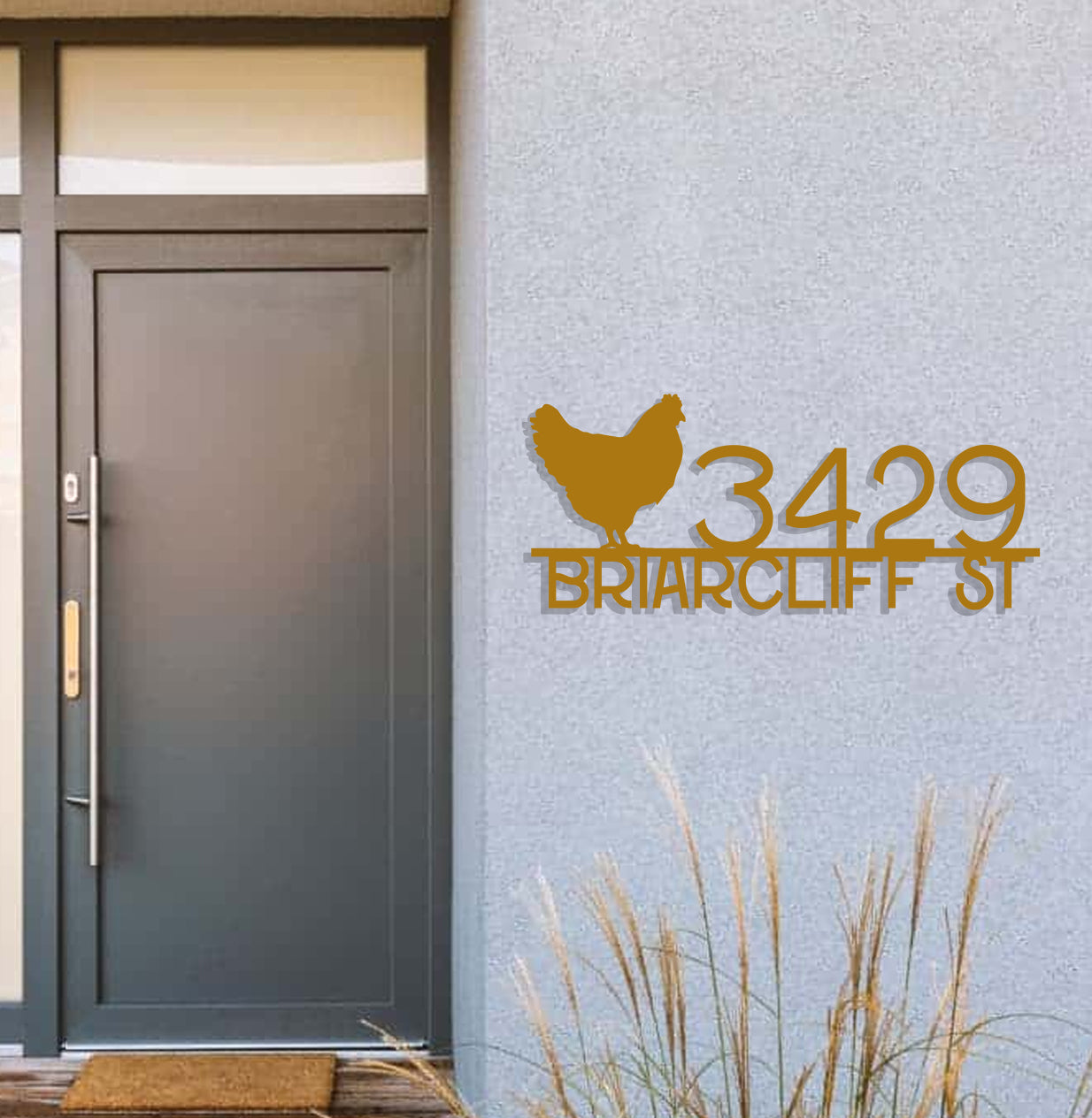 a door with a sign that says 3241 biarclif st