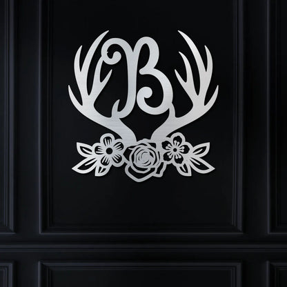 Custom Initial with Antler and Flowers Design