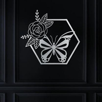 Butterfly in Hexagon with Rose Sign