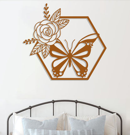 Butterfly in Hexagon with Rose Sign