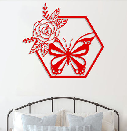 Butterfly in Hexagon with Rose Sign