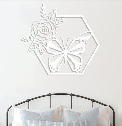Butterfly in Hexagon with Rose Sign