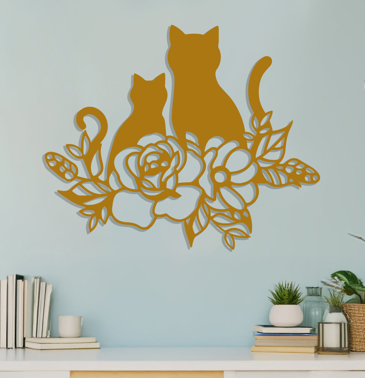 Cat and Kitten in Flowers Sign